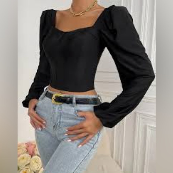 NWT,Misguided,Corset Top, Blouson Sheer Sleeves, Zipper Back, Beautiful, 6 - Picture 1 of 11